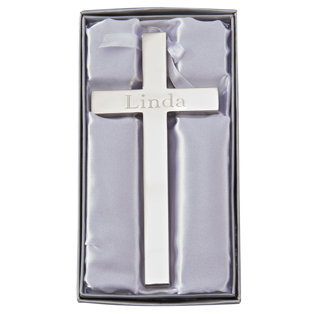 Engraved Simple Wall Cross | Elegant White Ribbon Christian Gift