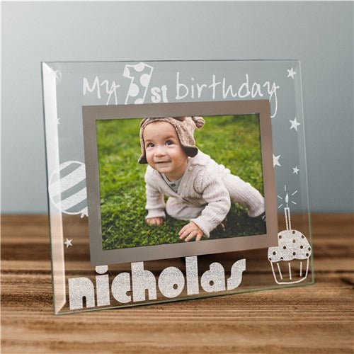 First Birthday Engraved Glass Picture Frame - Personalized