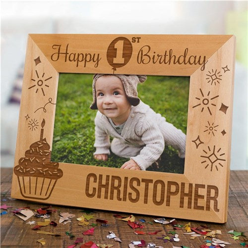 First Birthday Engraved Wooden Picture Frame - Personalized