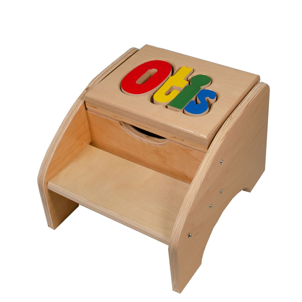 Personalized 2 Step Maple Puzzle Stool with Storage – Custom Name