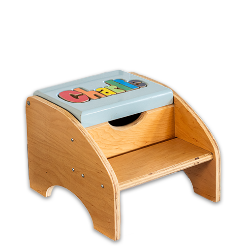 Personalized 2 Step Maple Puzzle Stool with Storage – Custom Name