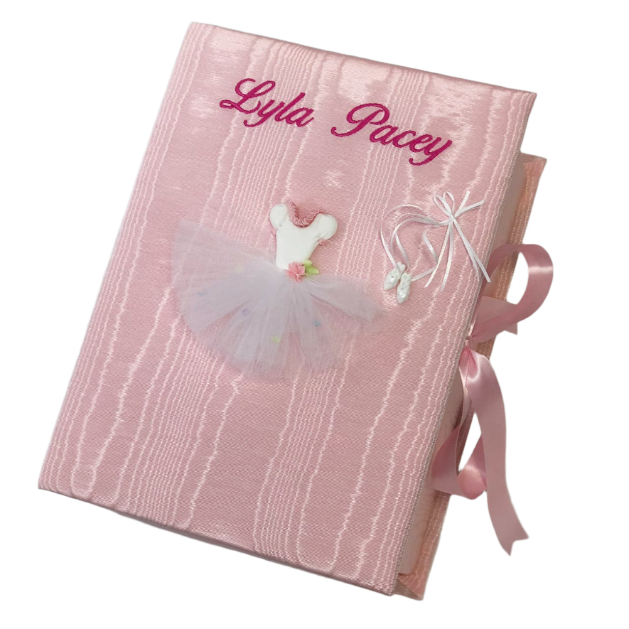 Baby Girl Memory Keepsake Box Handmade in Moire with Ballerina Tutu Medium