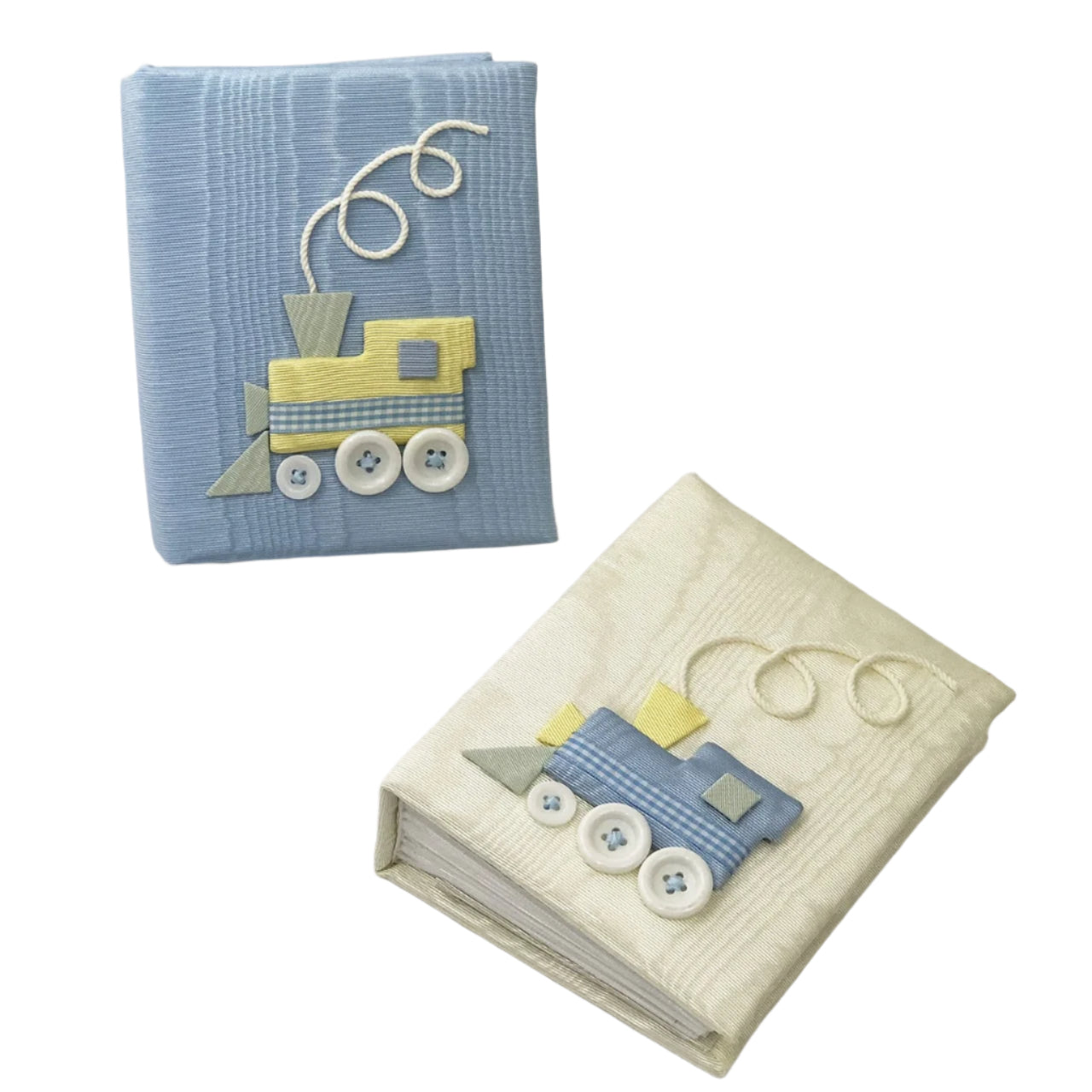 Baby Photo Album Handmade in Moiré with Choo Choo Train - Small Hardbound Pic1