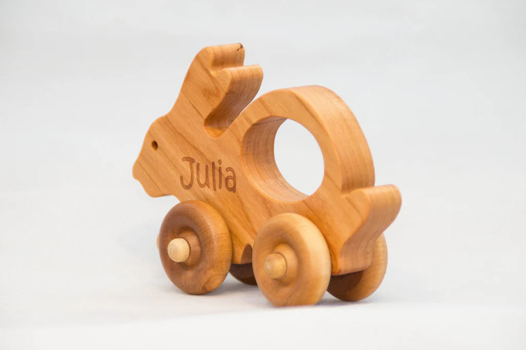 Bunny Wooden Toy Car | Personalized Montessori Handmade Toy