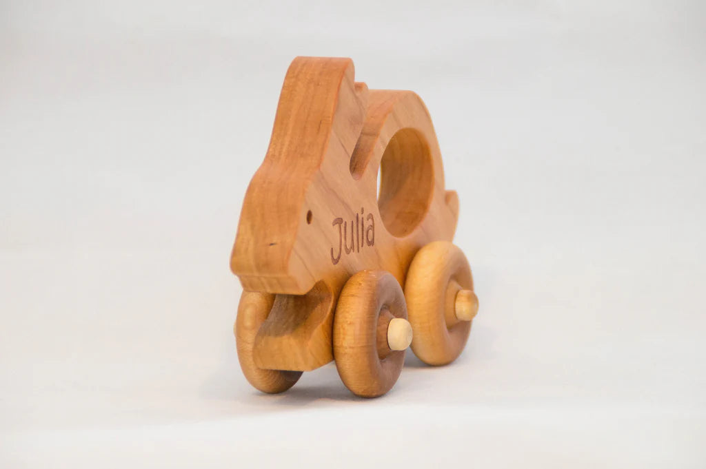 Bunny Wooden Toy Car | Personalized Montessori Handmade Toy
