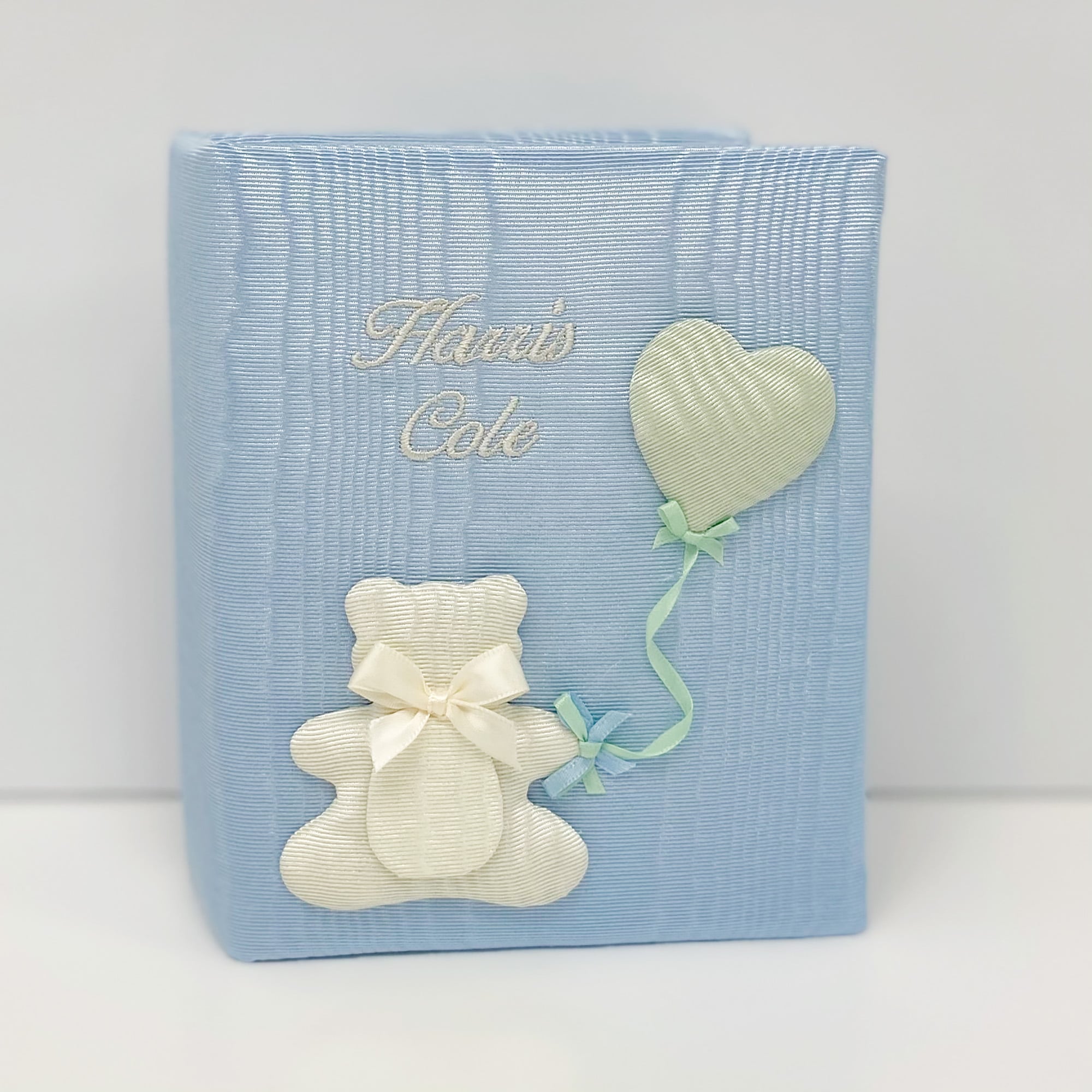 Custom Made Baby Hardbound Photo Album in Moiré with Bear & Balloons - Small Pic4