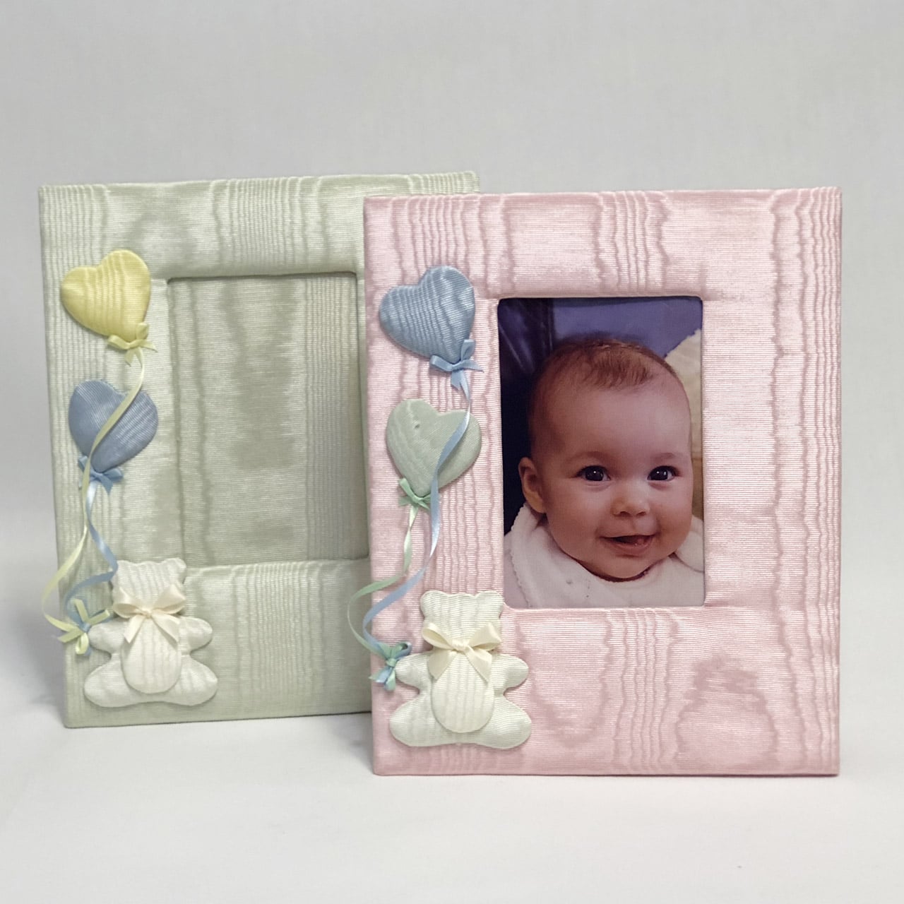 Custom Made Baby Photo Frame in Moiré with Bear & Balloons Pic2