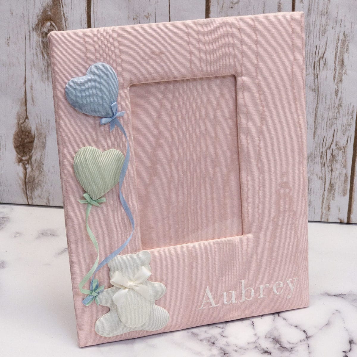 Custom Made Baby Photo Frame in Moiré with Bear & Balloons Pic3