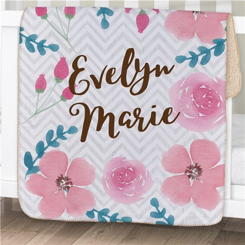 Floral Sherpa Baby Blanket - Personalized