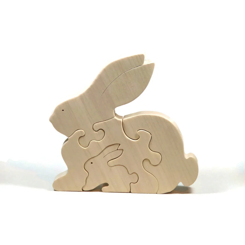 Handmade Wooden Animal Puzzle - Bunny Rabbit - Personalized - Montessori Toy - Pic 1