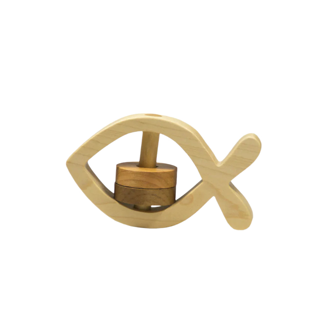 Personalized All-Natural Wooden Baby Rattle - Christian Fish - Handmade Wooden Baby Toy pic2