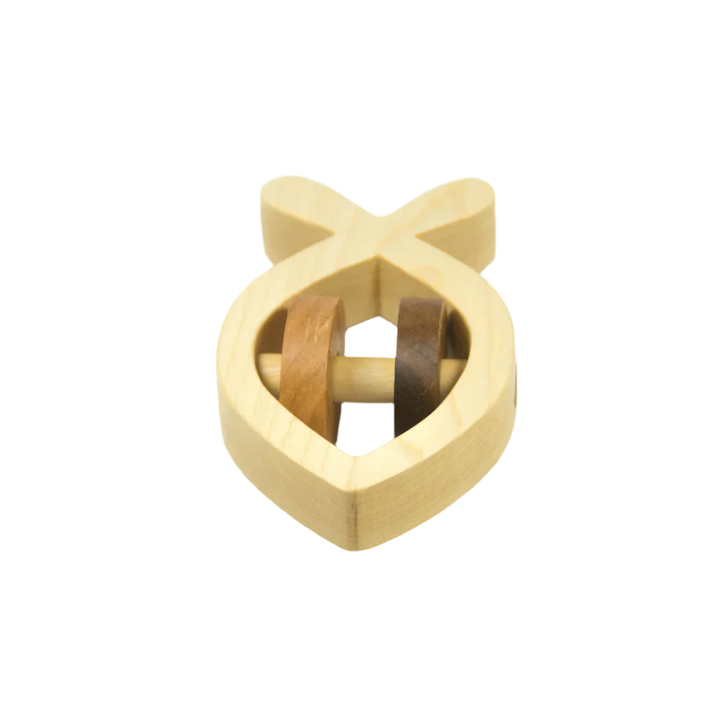 Personalized All-Natural Wooden Baby Rattle - Christian Fish - Handmade Wooden Baby Toy pic3