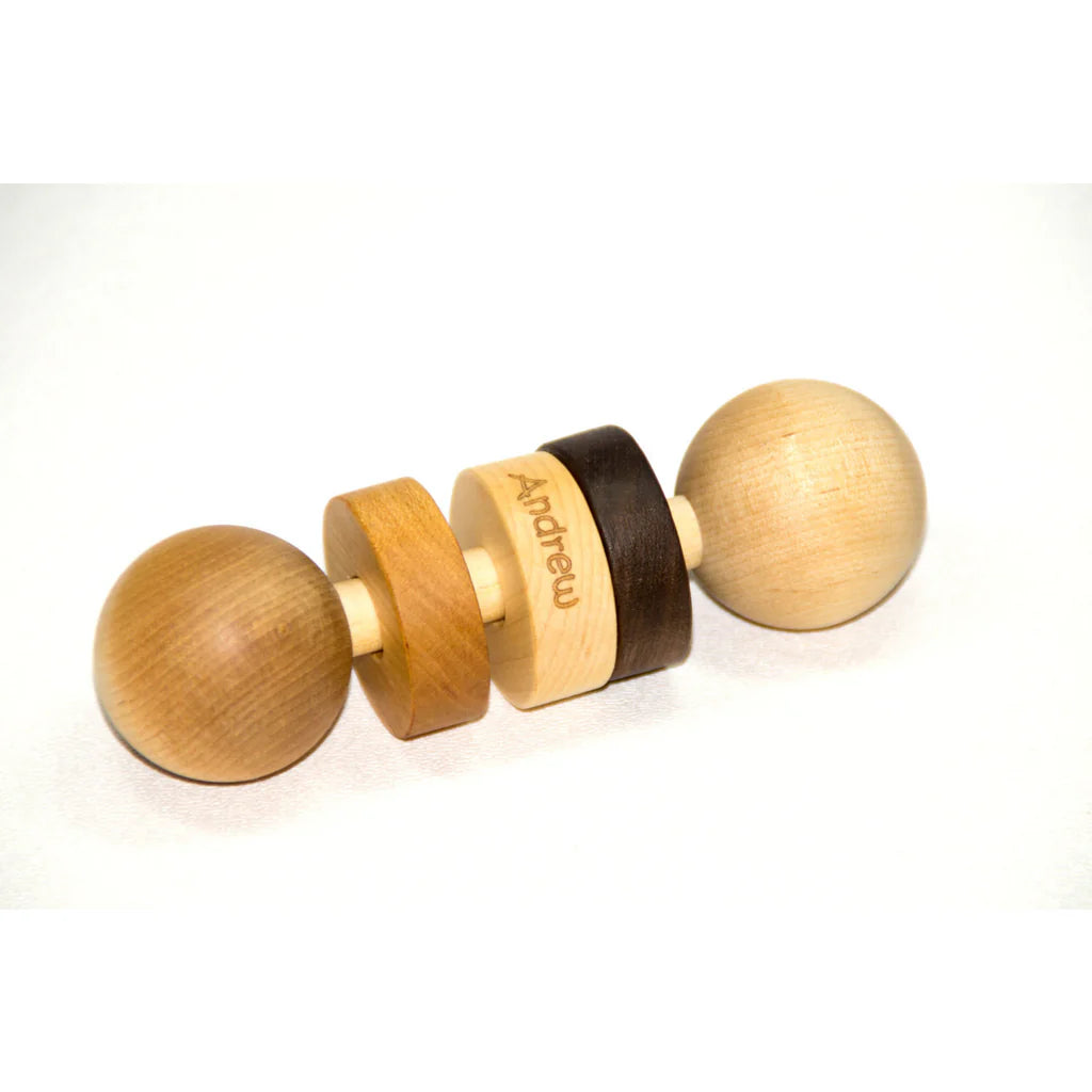 Personalized All Natural Wooden Baby Rattle - Three Rings - Handmade Toy pic2