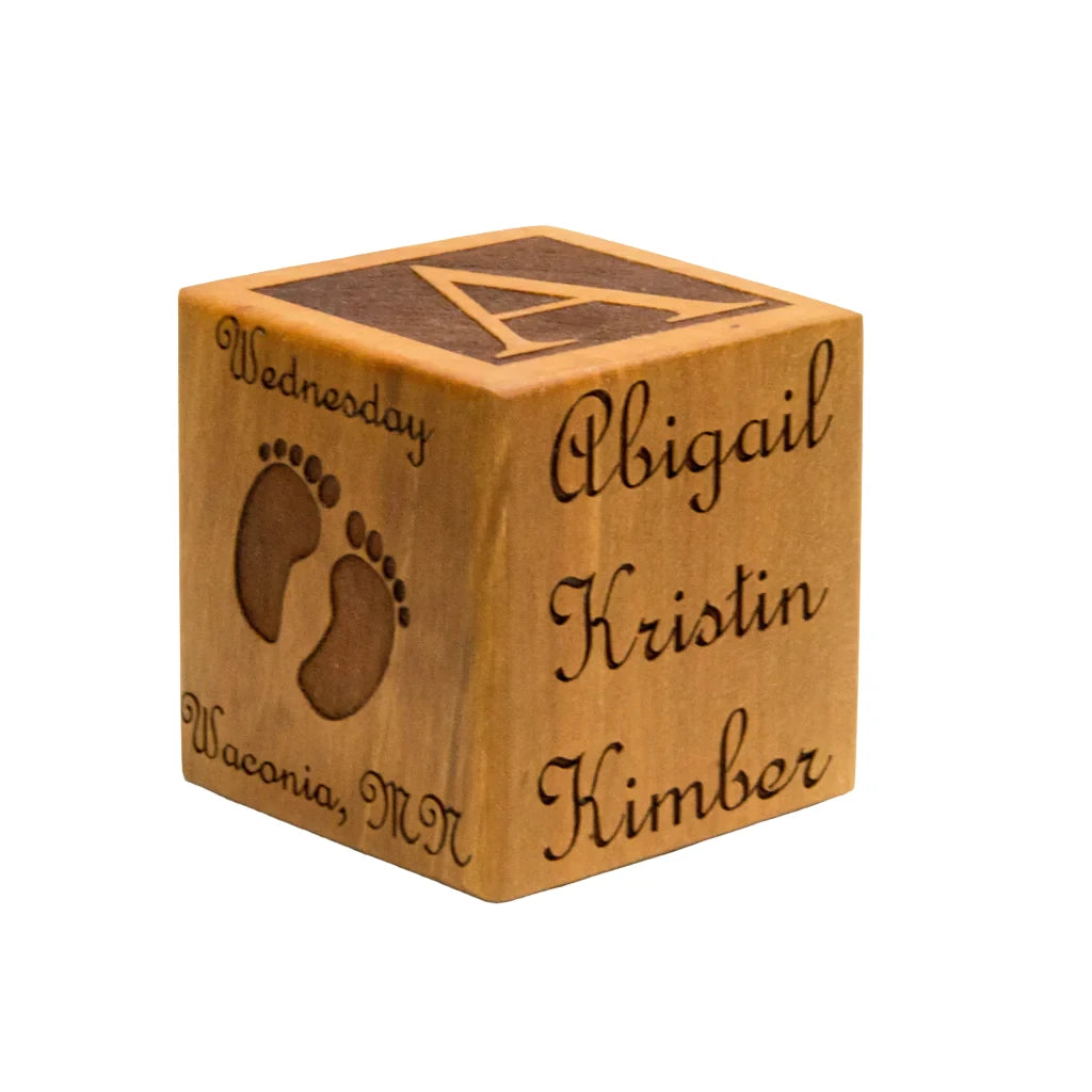 Personalized Wooden Cherry Baby Details Block - 2” - Custom Handmade Blocks