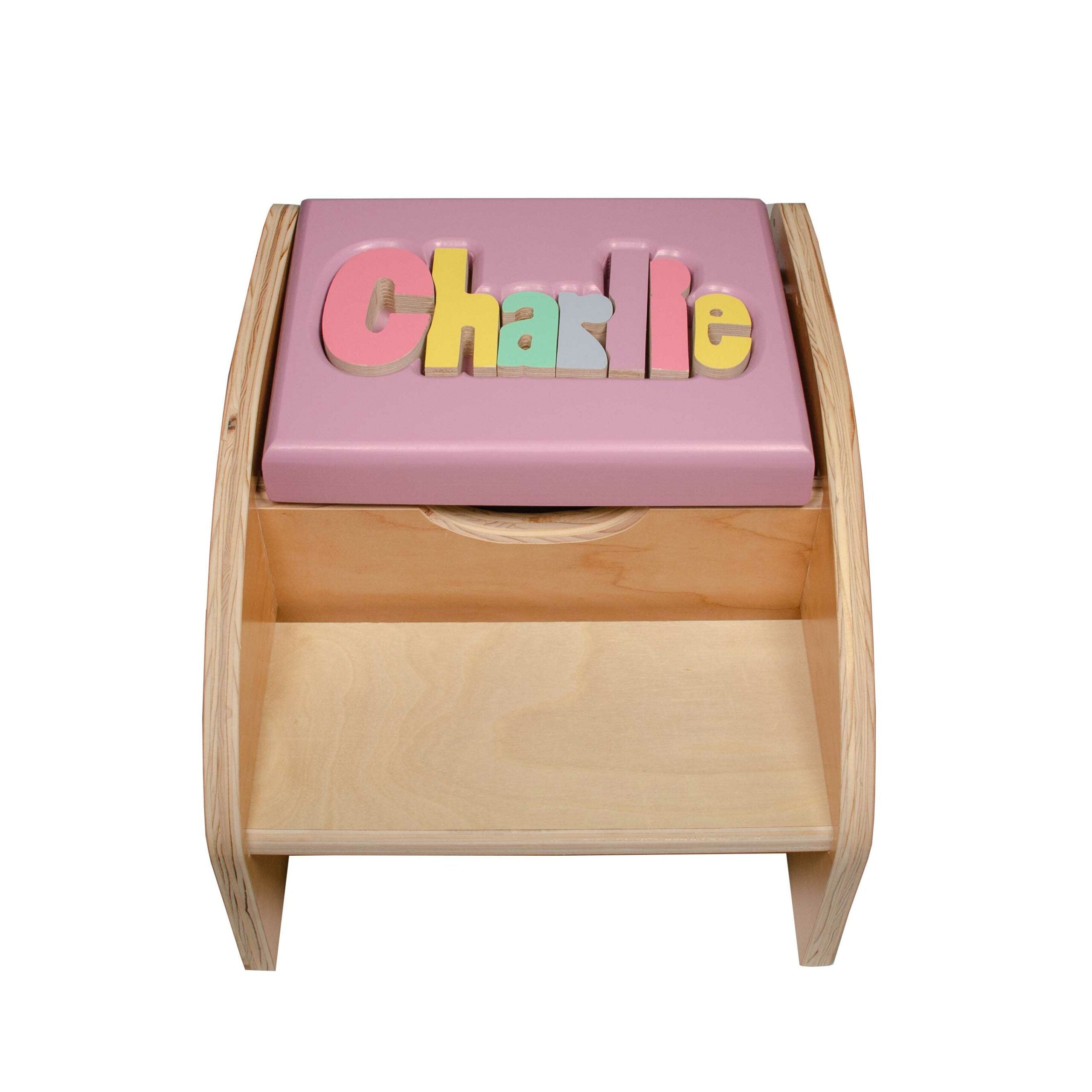 Personalized 2 Step Maple Puzzle Stool with Storage – Custom Name