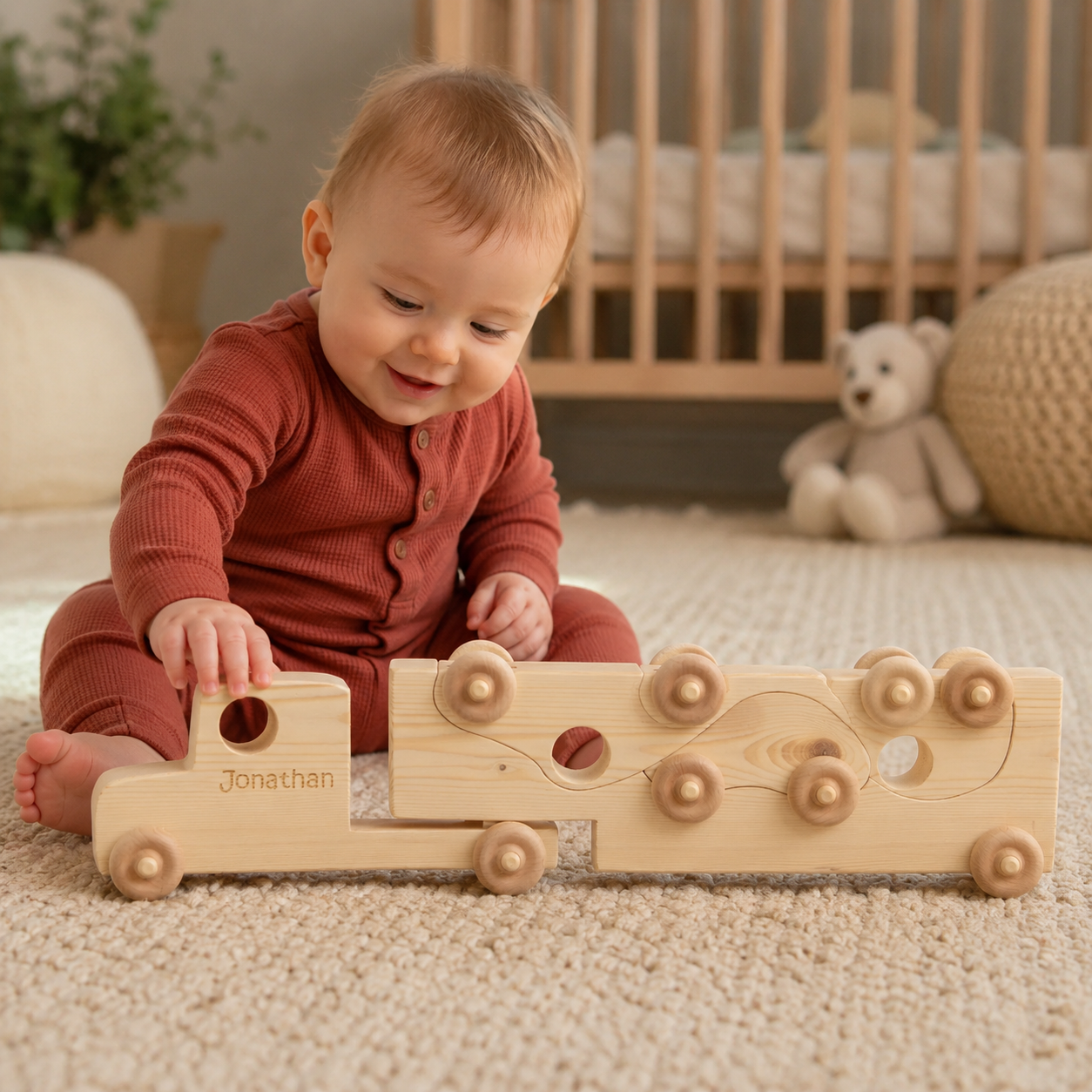 Wooden Toy Semi Truck & Cars | Personalized Montessori Play