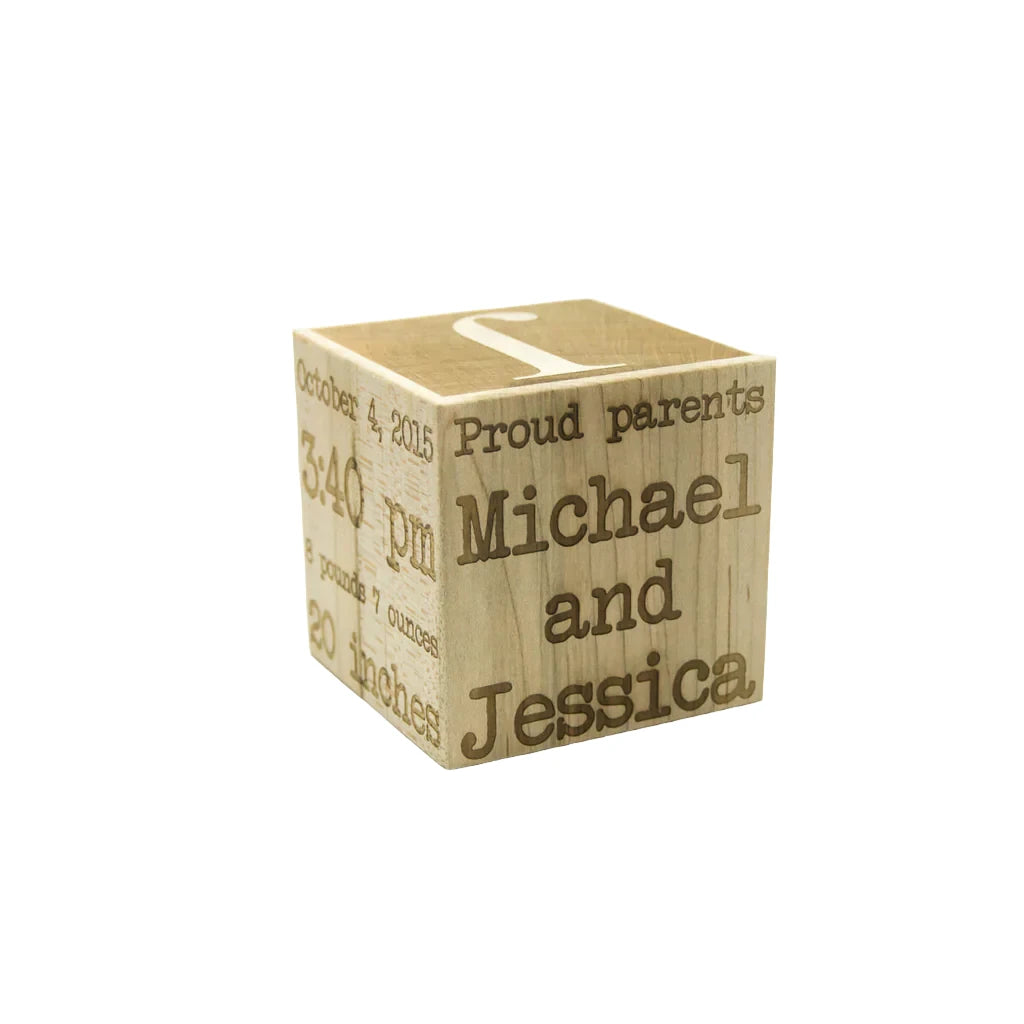 Modern Wooden Maple Baby Block - 3” Personalized -2