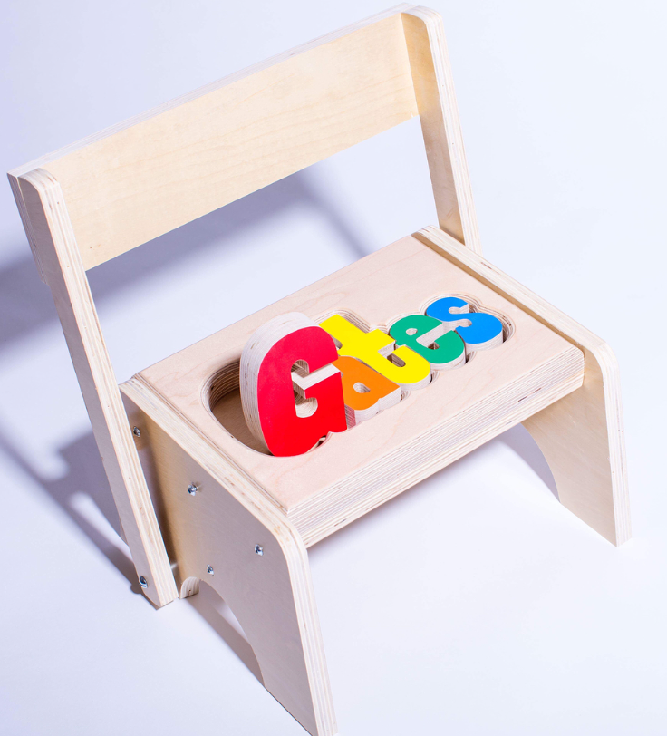 Customizable Maple Puzzle Chair and Stool – Personalize for Kids
