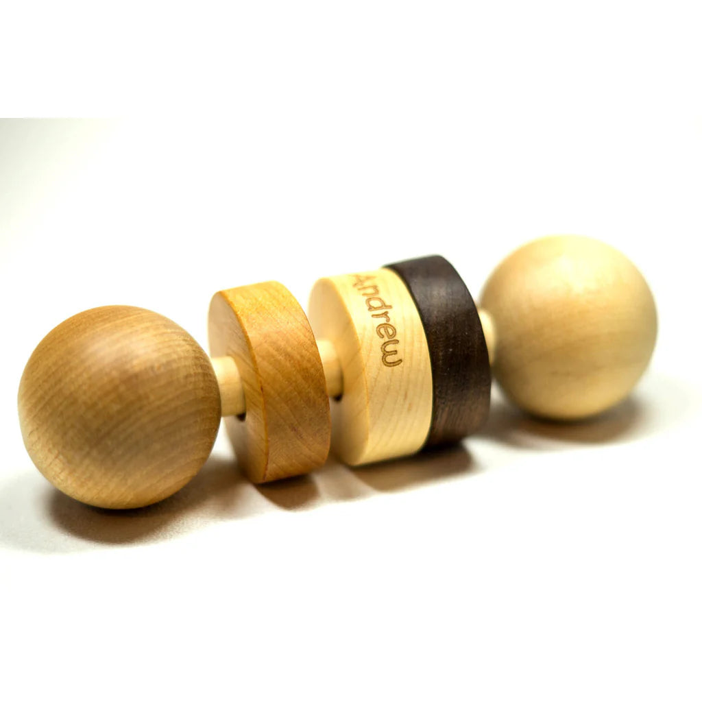 Three Rings Personalized Wooden Baby Rattle | Handmade Natural Toy