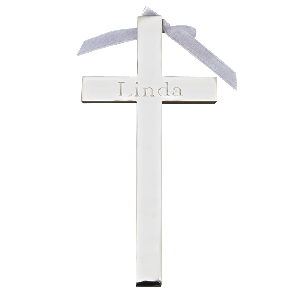 Engraved Simple Wall Cross with White Ribbon