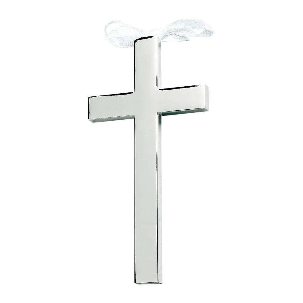 Engraved Simple Wall Cross with White Ribbon