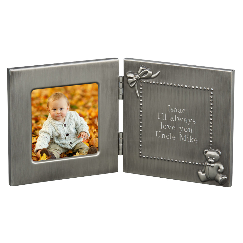 Hinged Baby Photo Frame with Teddy Bear Design - 3" X 3" Photo