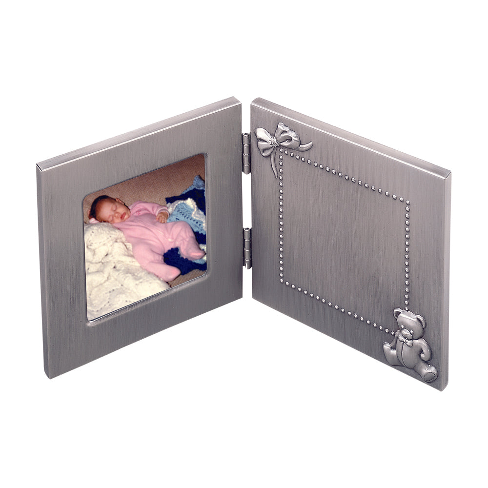 Hinged Baby Photo Frame with Teddy Bear Design - 3" X 3" Photo