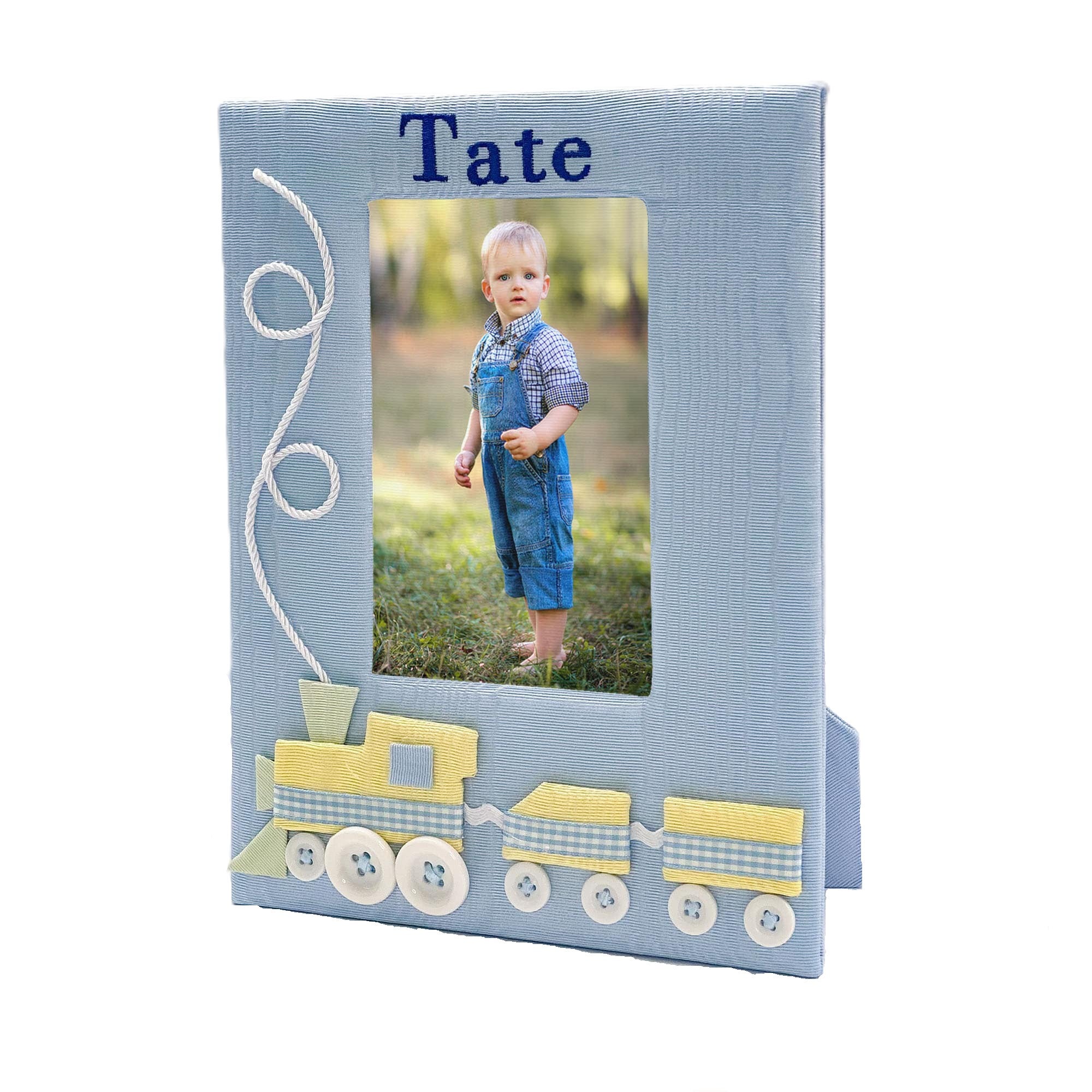 Baby Photo Frame Handmade in Moiré with Choo Choo Train - Personalized