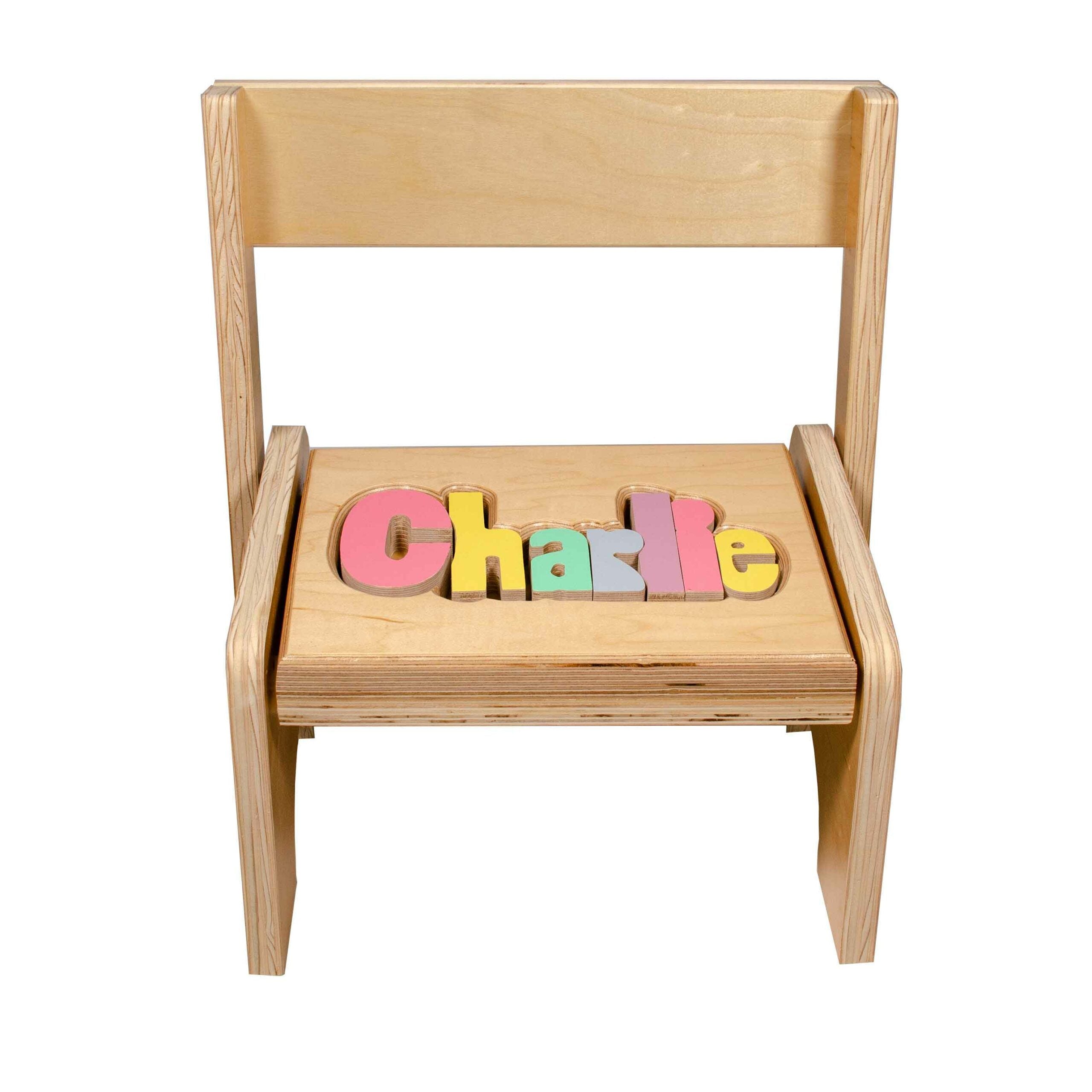 Children's Flip Back Maple Puzzle Name Chair and Stool