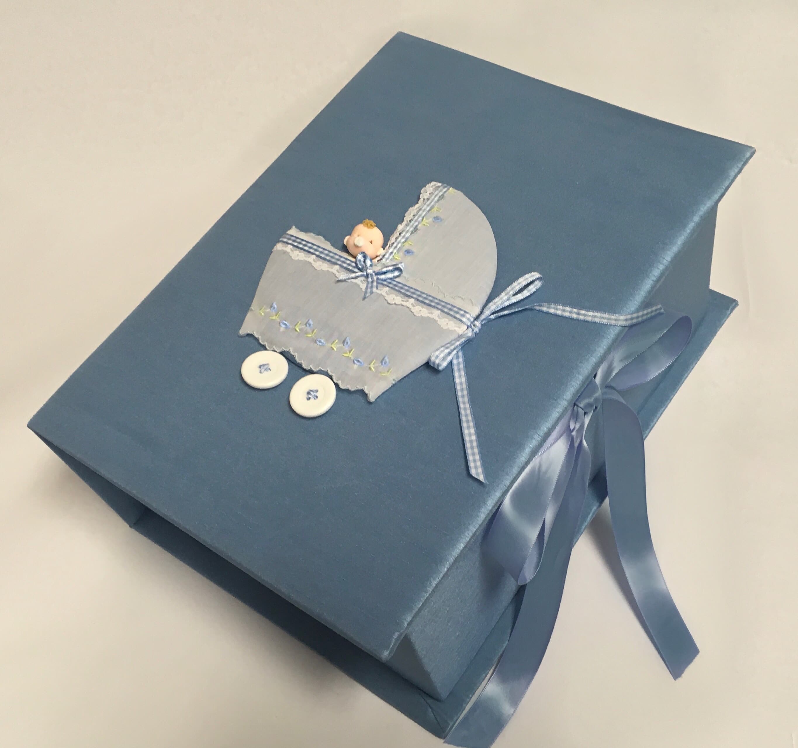 Custom Made Baby Memory/Keepsake Box in Shantung with Swiss Batiste Baby Carriage - Medium Pic3