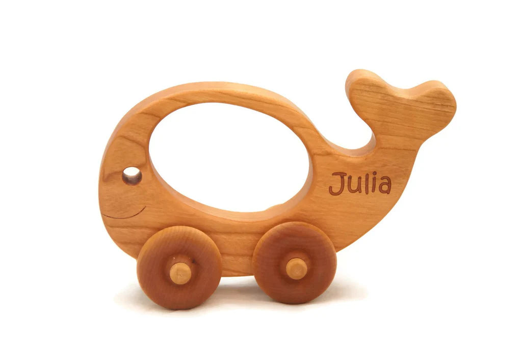 Wooden Whale Car Push Toy - Personalized - Handmade Montessori Toy