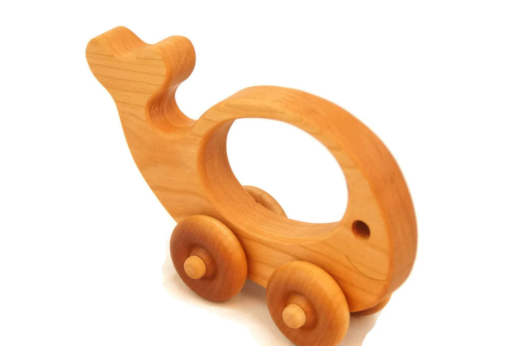 Wooden Whale Car Push Toy - Personalized - Handmade Montessori Toy