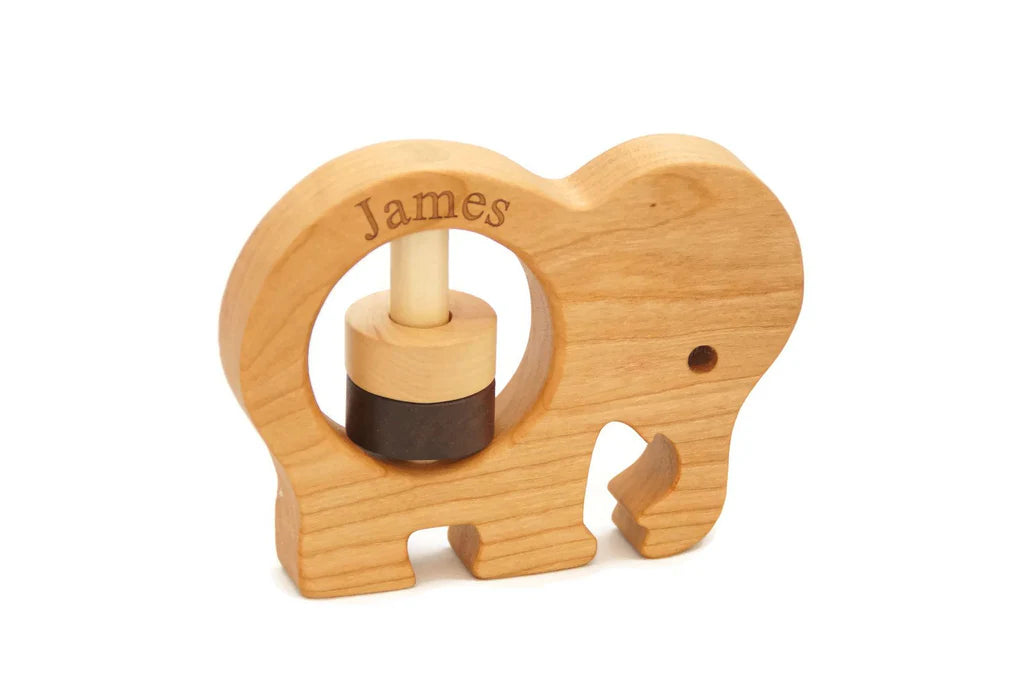 Personalized Wooden Elephant Rattle, Montessori Toy