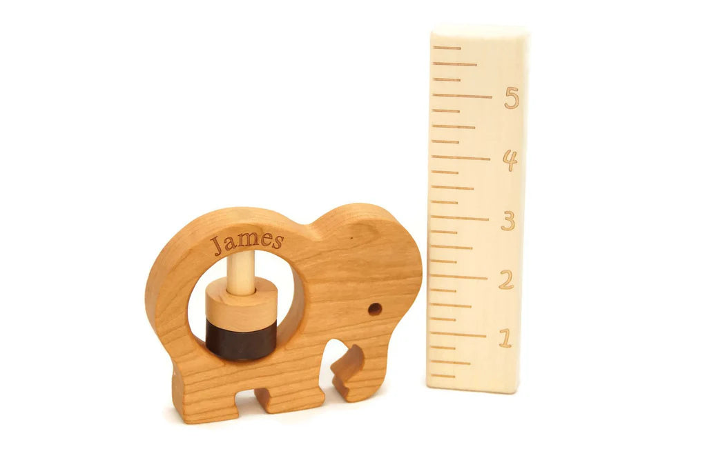 Personalized Wooden Elephant Rattle, Montessori Toy