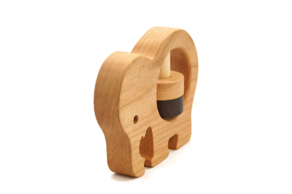 Personalized Wooden Elephant Rattle, Montessori Toy