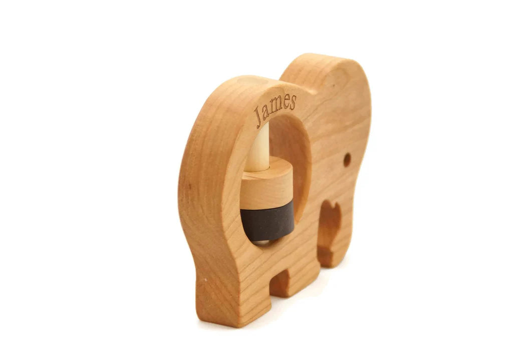 Personalized Wooden Elephant Rattle, Montessori Toy