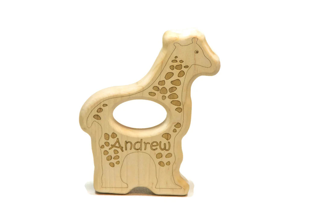 All-Natural Personalized Wooden Baby Toy Rattle - Giraffe