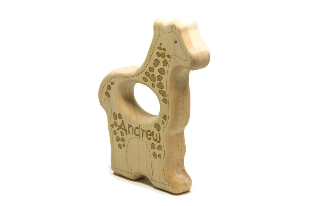 All-Natural Personalized Wooden Baby Toy Rattle - Giraffe