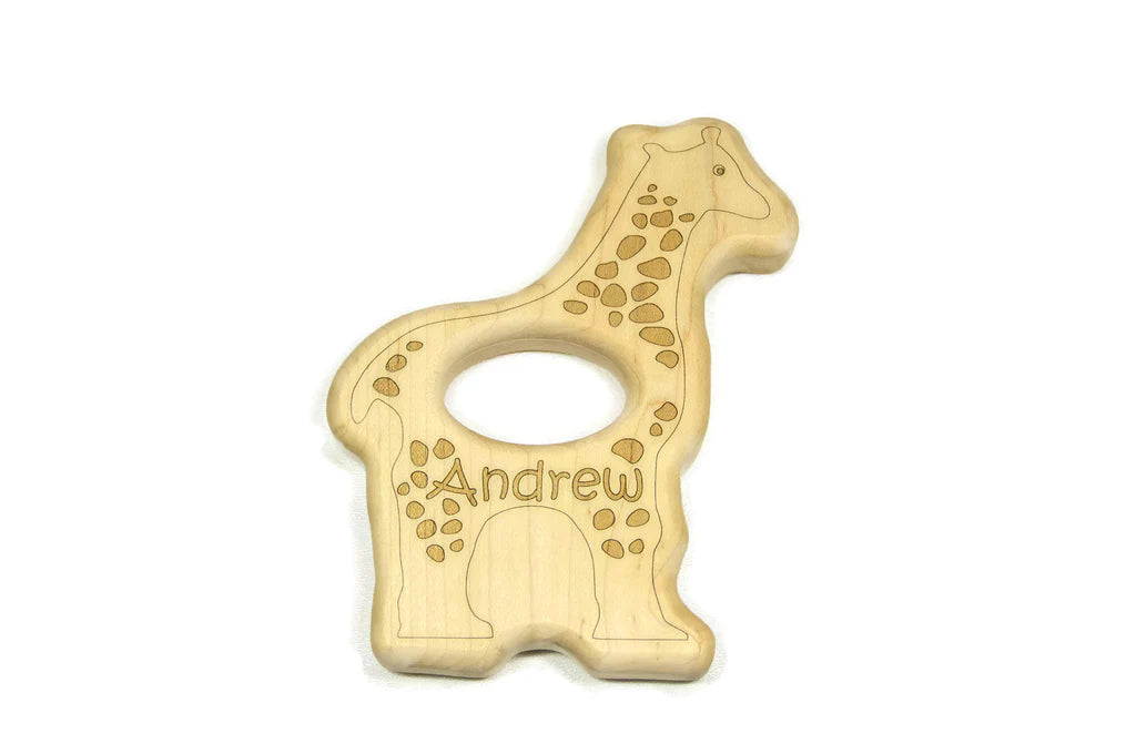 All-Natural Personalized Wooden Baby Toy Rattle - Giraffe