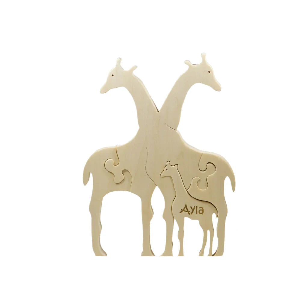 Handmade Wooden Animal Puzzle - Giraffe Family - Montessori Toy