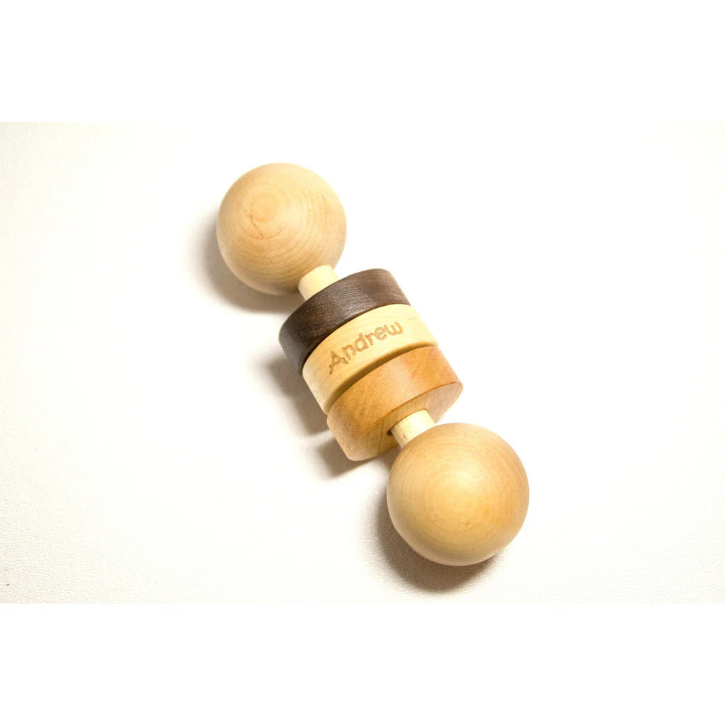 Personalized All Natural Wooden Baby Rattle - Three Rings - Handmade Toy pic1