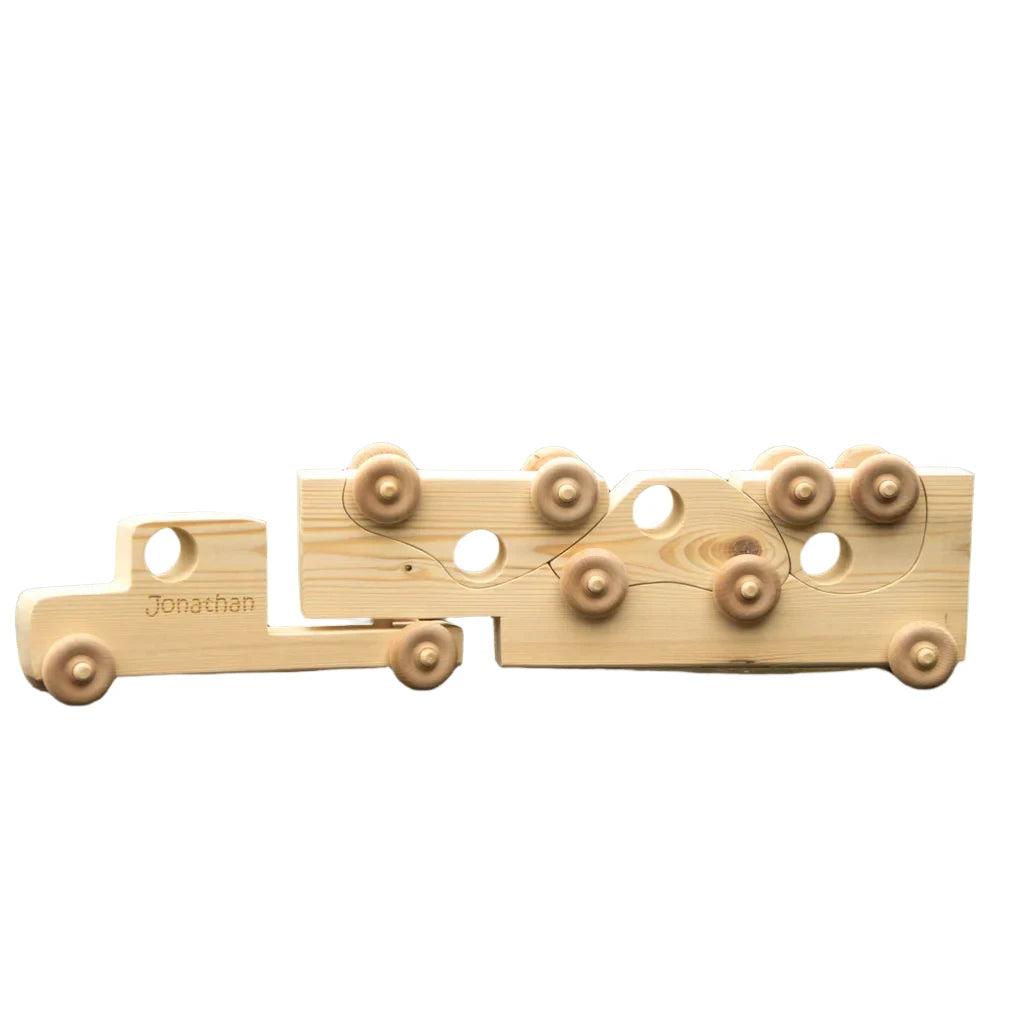 Wooden Toy Cars with Semi Truck - Personalized - Handmade Montessori Toy