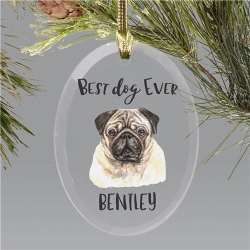 Personalized Best Dog Ever Oval Glass Ornament