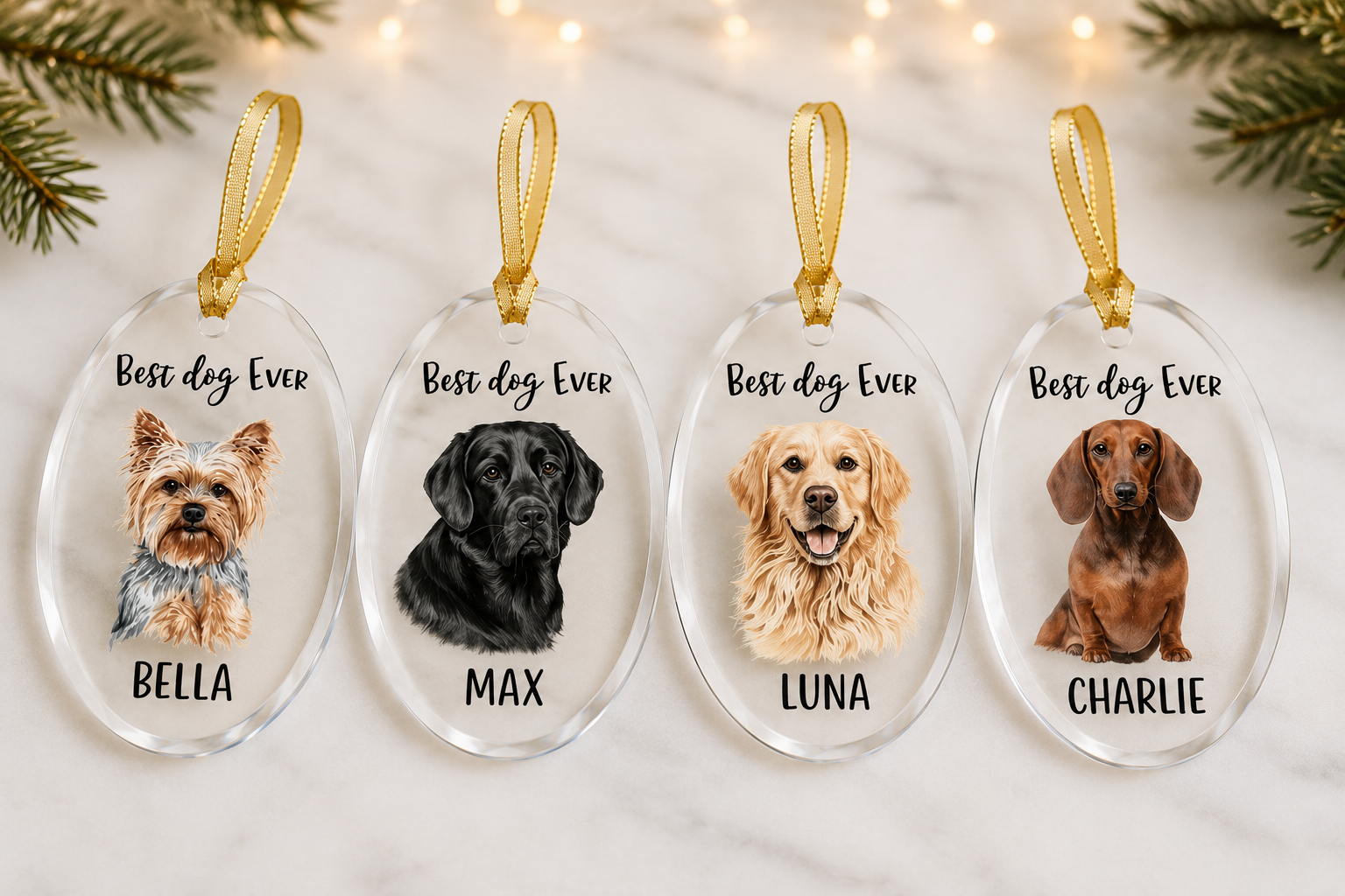 Personalized Best Dog Ever Oval Glass Ornament