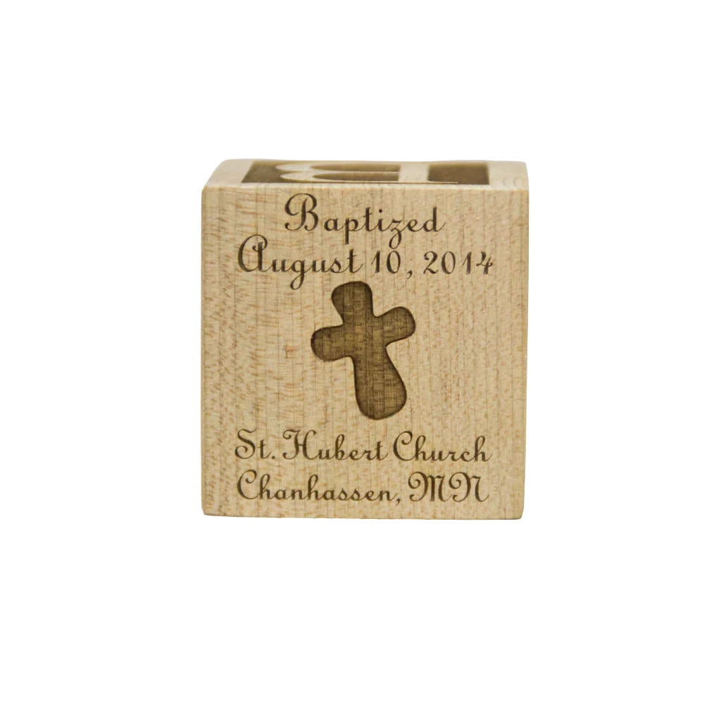 Personalized Wooden 2” Baby Baptism Block - 1