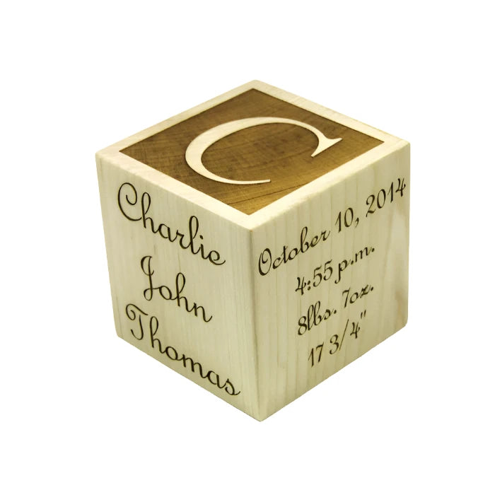 Personalized Solid Maple Wooden Baby Block - 3” Square -1