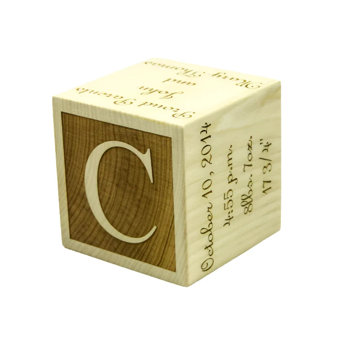 Personalized Solid Maple Wooden Baby Block - 3” Square -2