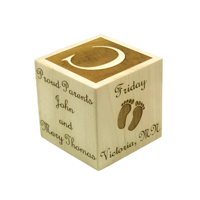 Personalized Solid Maple Wooden Baby Block - 3” Square -3