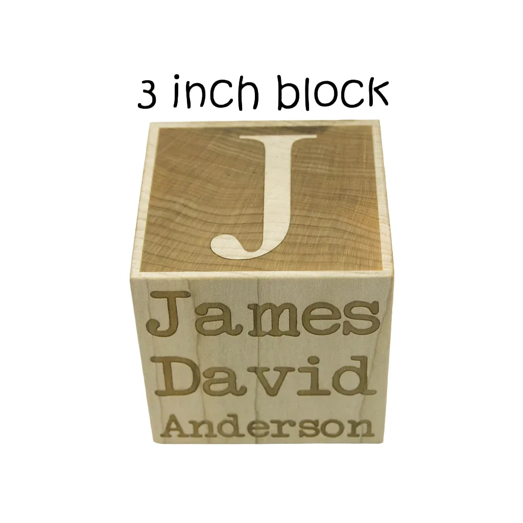 Modern Wooden Maple Baby Block - 3” Personalized -1