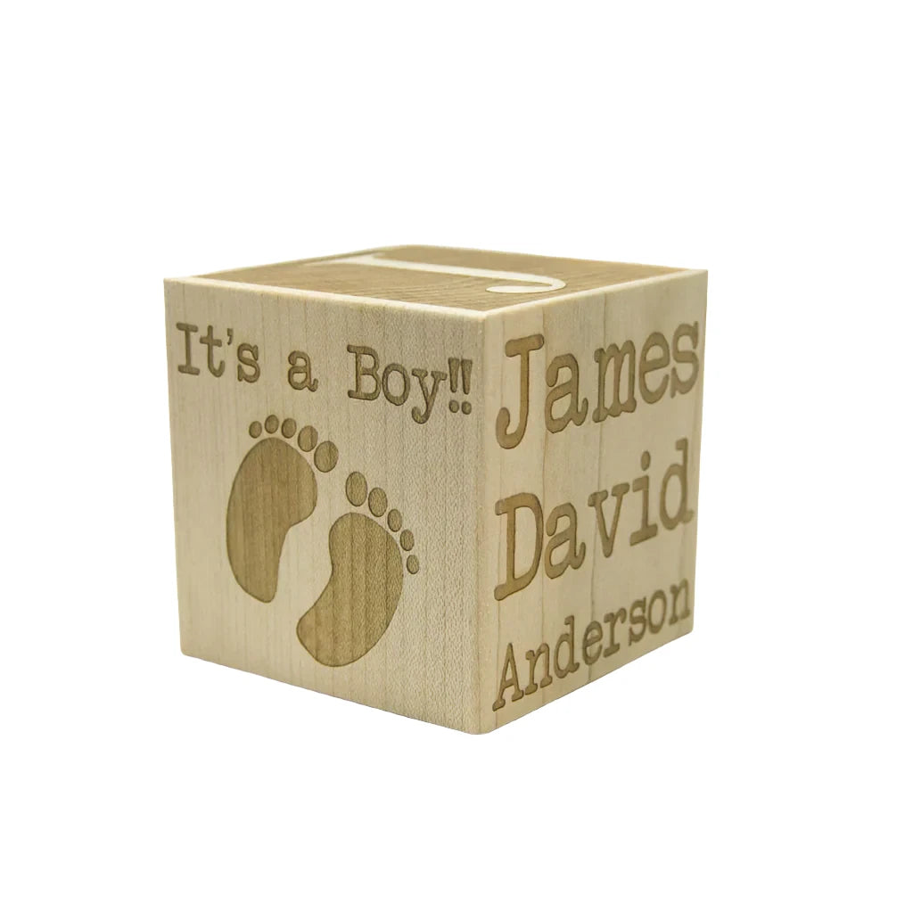 Modern Wooden Maple Baby Block - 3” Personalized -3